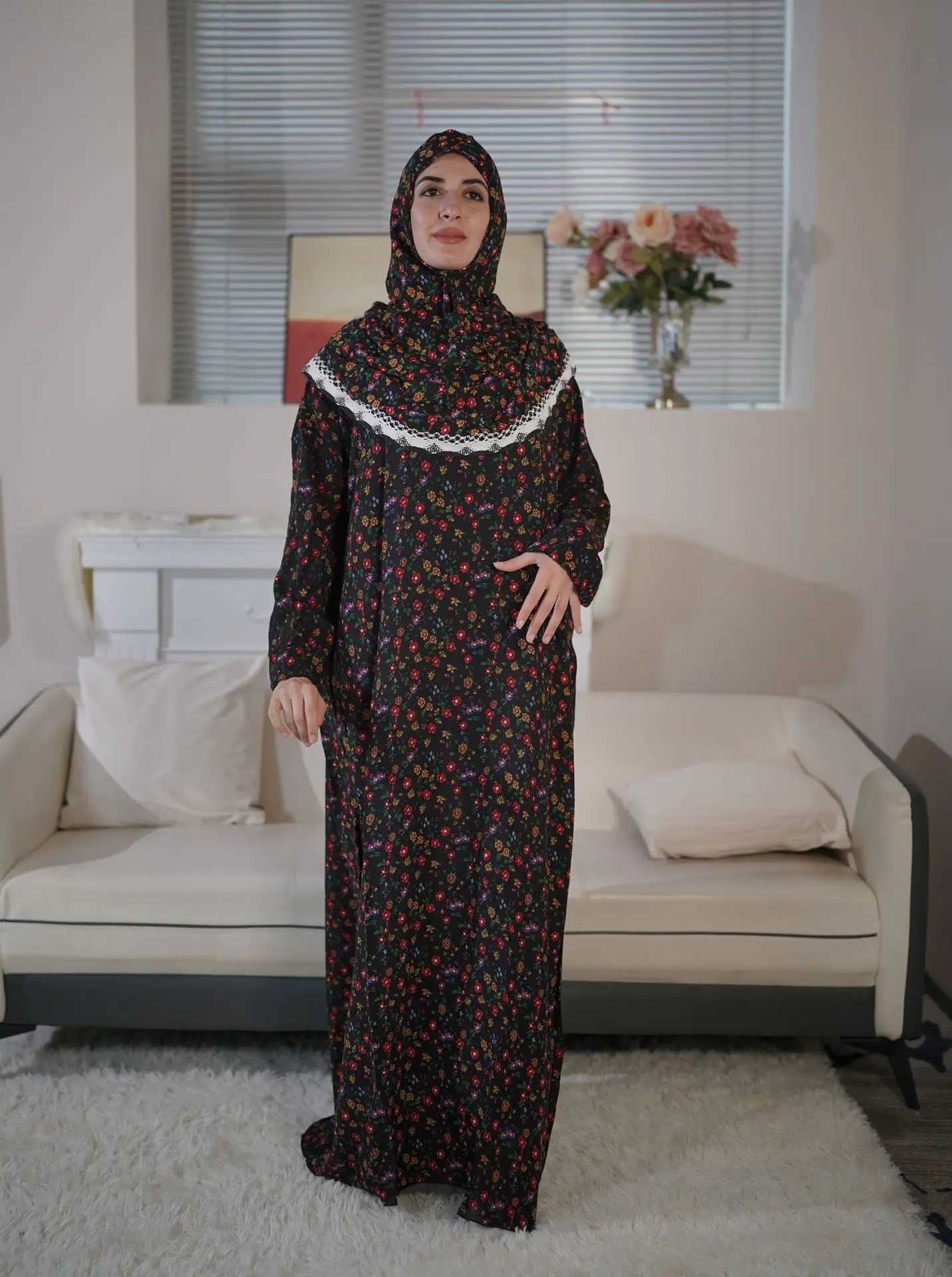 Eid Muslim Women Print Dresses Jalabiya Vestidos Dubai Prayer Abayas Islam One Piece Scarf Long Robe Ramadan Morocco Kaftan X250514