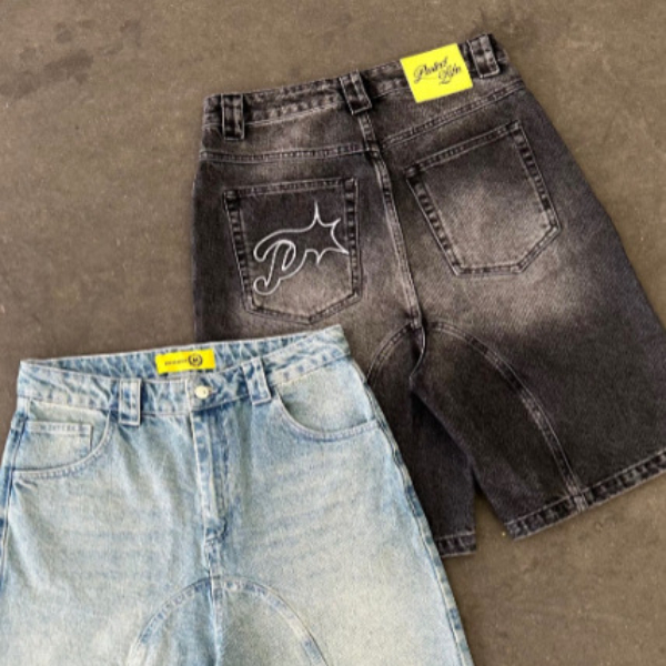 Men&#039;s Shorts HOUZHOU Y2k Vintage Harajuku Short Jeans Women Washed Embroidery American Retro Man Denim Jorts Baggy Hip Hop Streetwear Summer