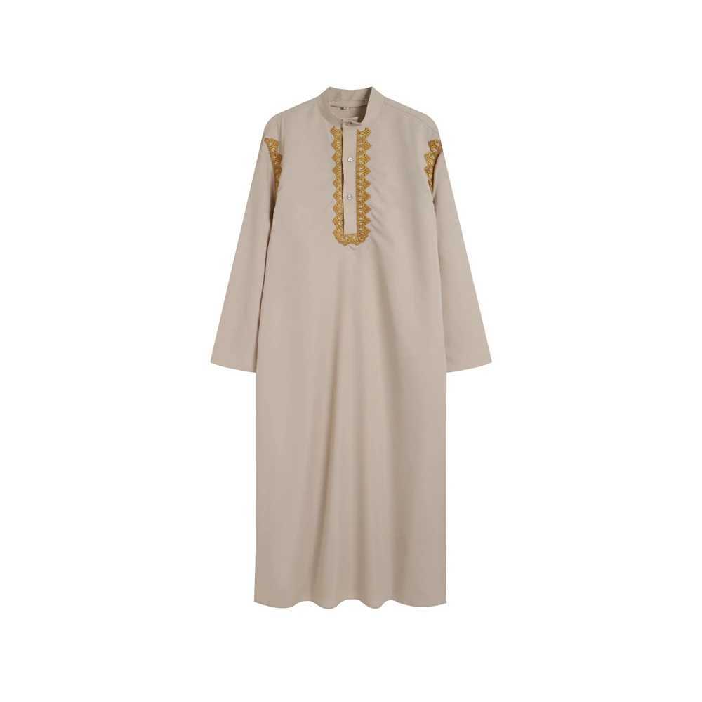 Summer 2025 Mens Solid Color Embroidered Robe Long Sleeve Middle Eastern Muslim Style Clothing X250514