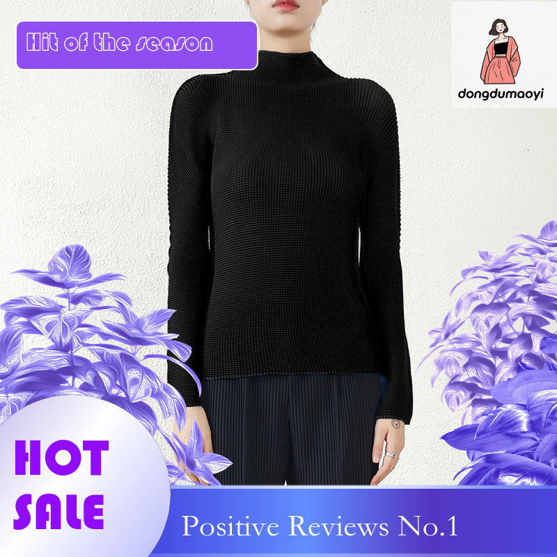 dongdumaoyi Wrinkled long sleeved T-shirt top women with a sense of niche design light early autumn western-style style slimming half neck inner layer
