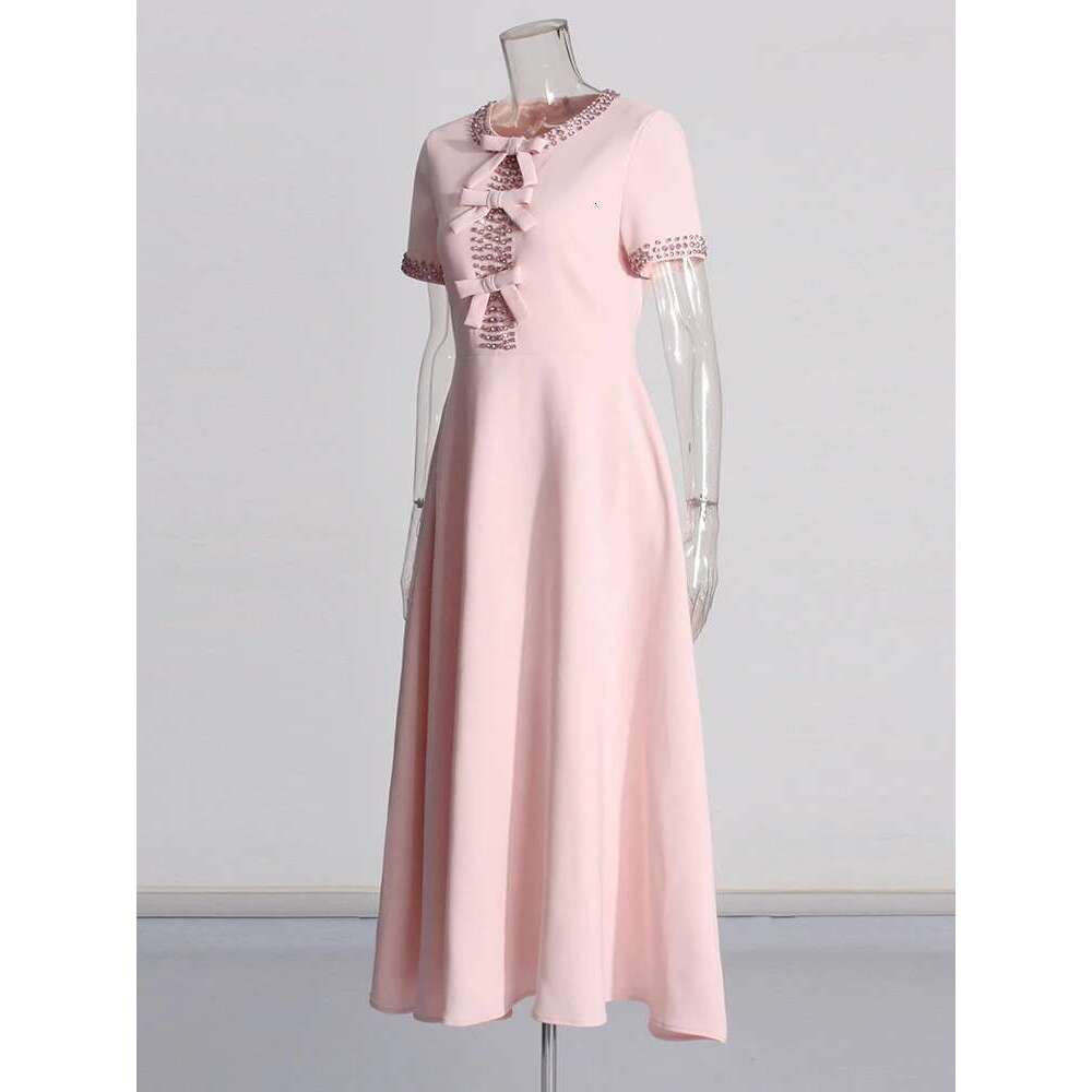 TWOTWINSTYLE Slim Patchwork Bowknot Dresses For Women Round Neck Short Sleeve High Waist Spliced Dias Elegant Dress Female