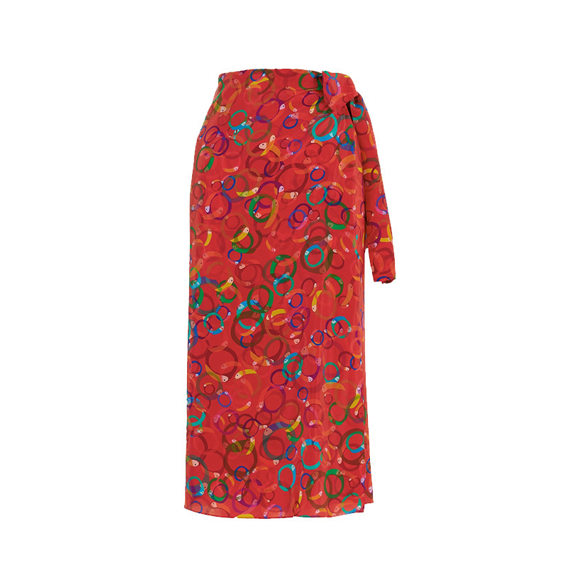 CHCH women's temperament high waisted loose mid length letter printed artistic style long daily travel elegant umbrella skirt
