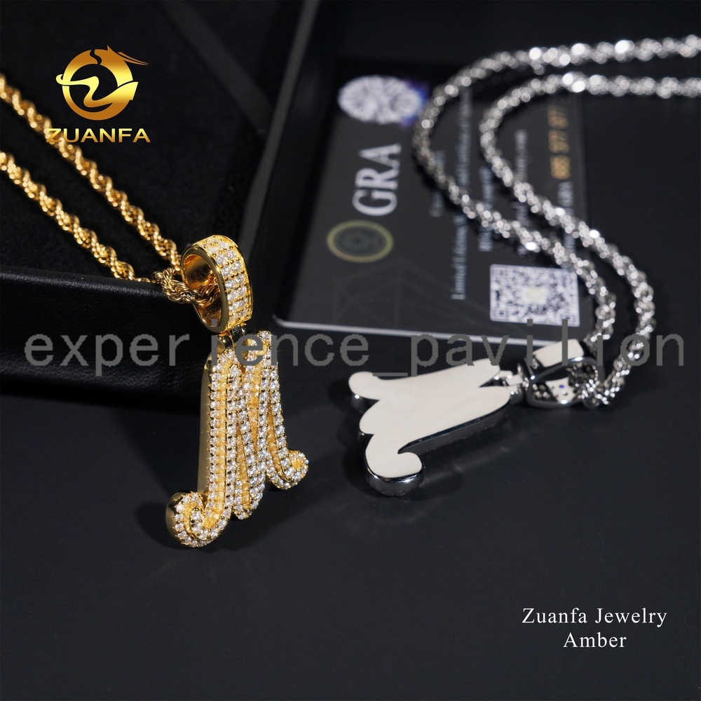 Wholesale Price Hip Hop Jewelry Women Men Necklace Vvs Moissanite Diamond Iced Out White Gold Plated Moissanite Letter Pendant