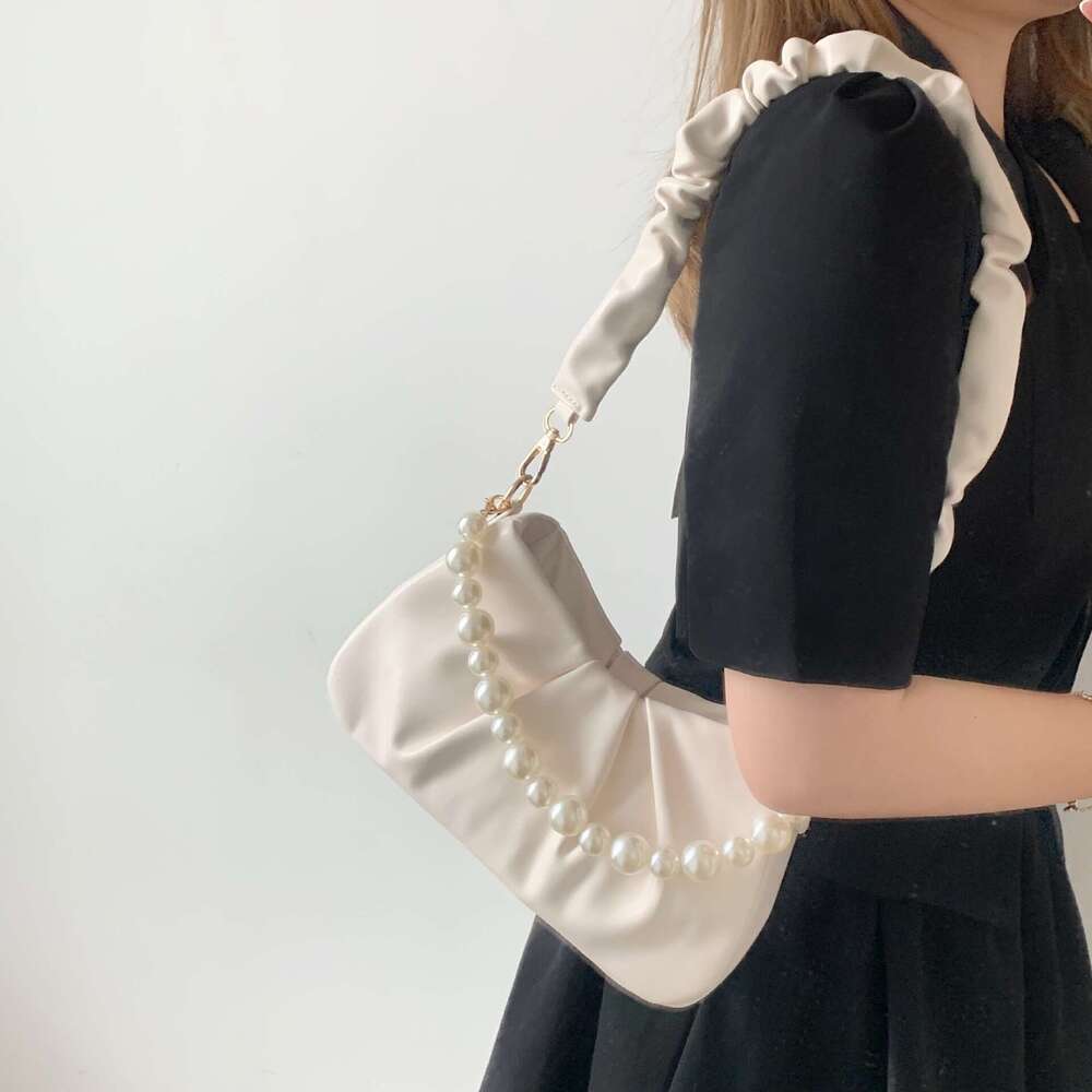 New Niche High-End Pearl Women's Fashion Handbag, Casual And Versatile Pleated Cloud Bag, Single Shoulder Crossbody Bag
