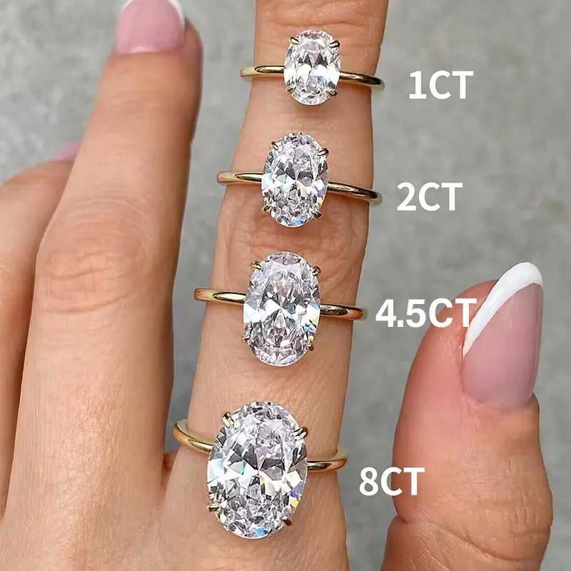 KNB J 1-8CT Oval Zircon Gorgeous Sparkling Ring For Women Engagement Wedding Real 925 Sterling Silver Luxury High Quality JewXJ250514