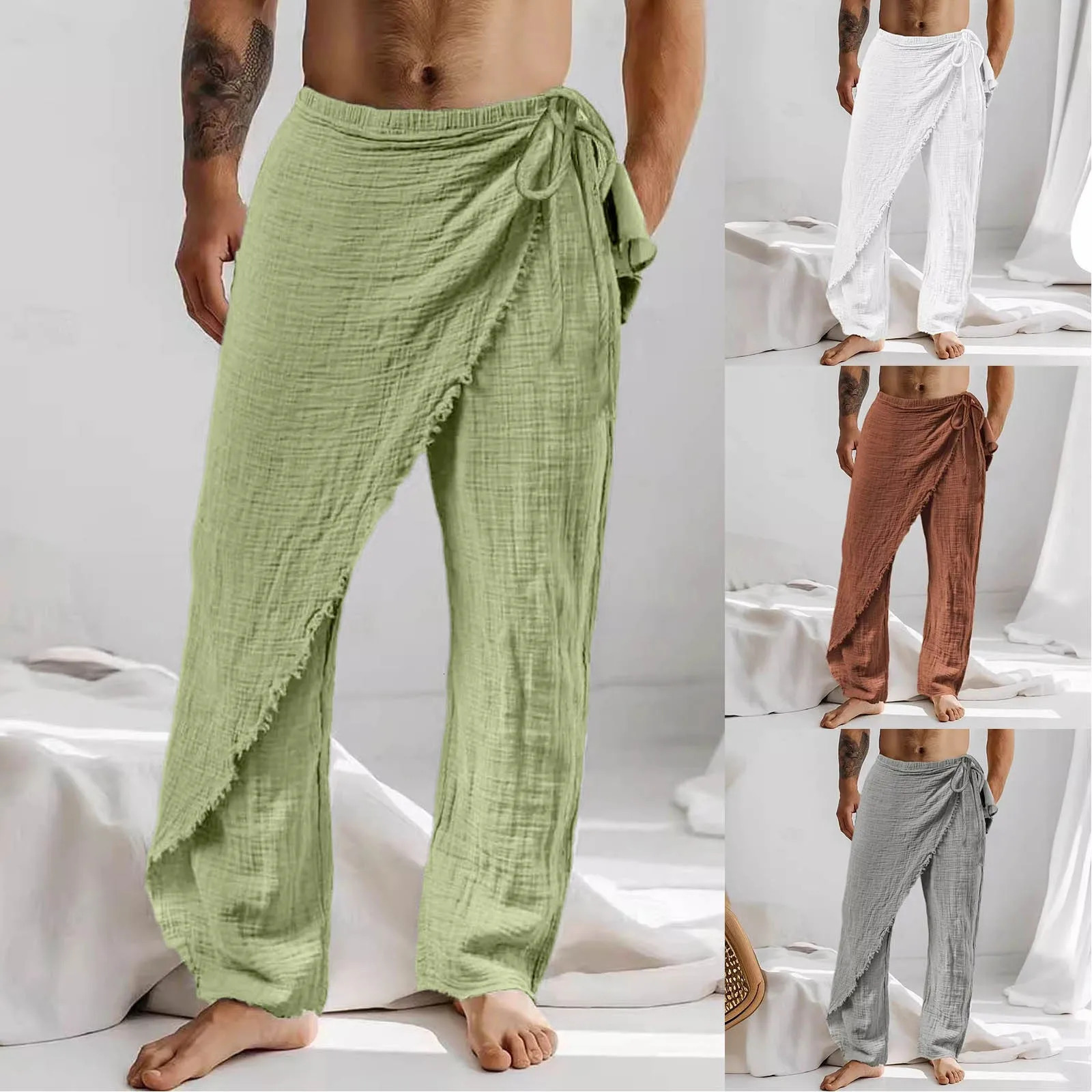 MenS Casual Pants MenS Breathable Loose Beach Cotton Patch Men Elastic Camping Hiking Fishing Climbing Outdoor Sports Trousers 250513