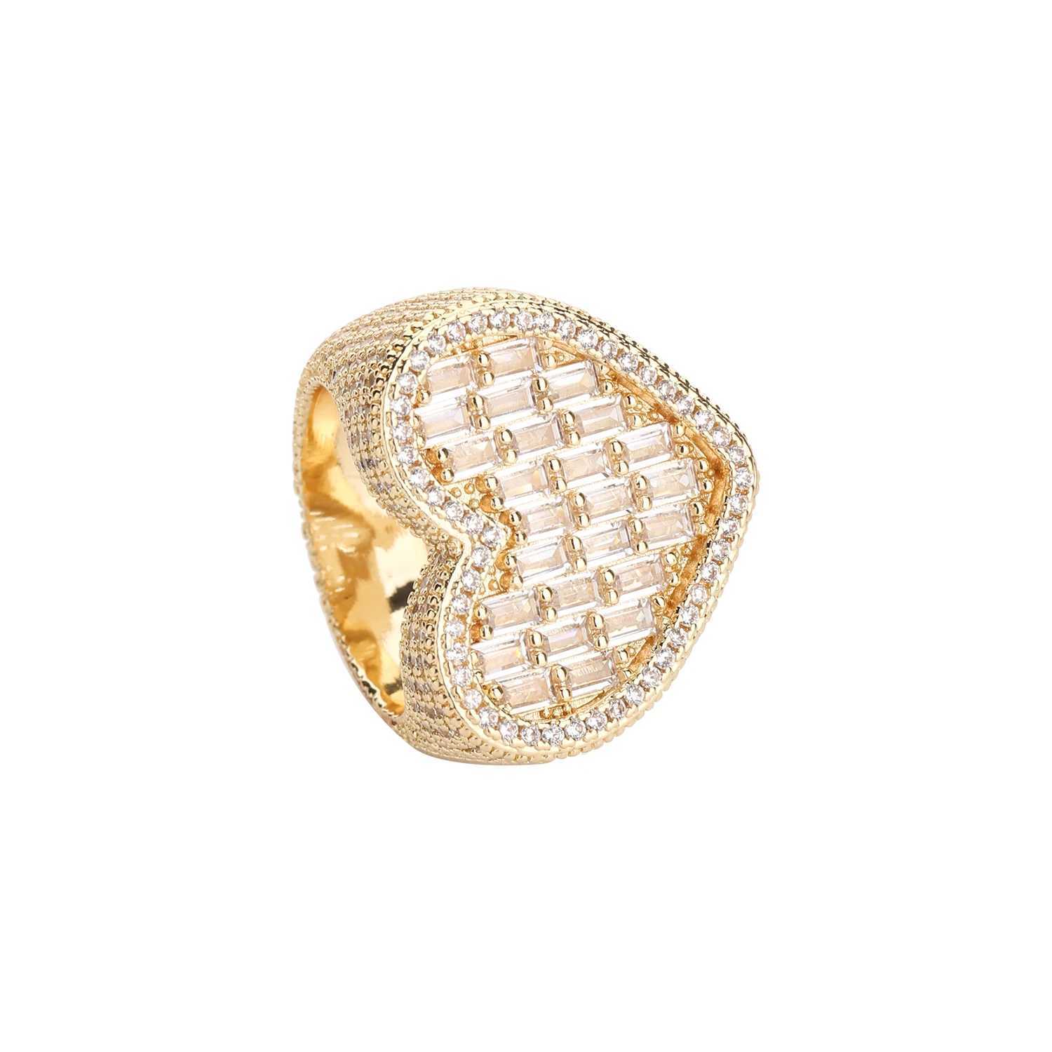 Free Shipping Item New Solid Heart Ring 14K Gold Plated Brass Womens Ring Valentines Day GiftXJ250514