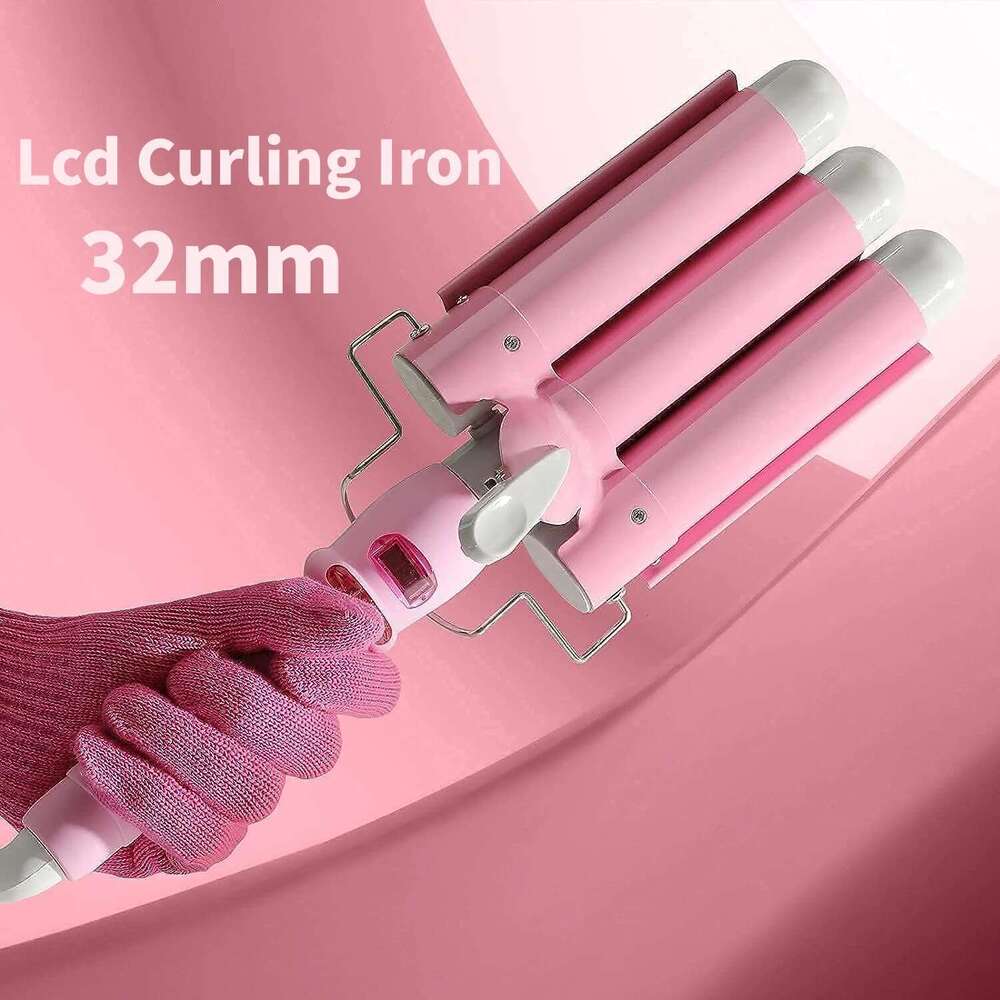 Professional Hair Curling Iron with LCD Temperature Display -Hair Waver 1 Inch Ceramic Tourmaline Triple Barrels, Dual Voltage