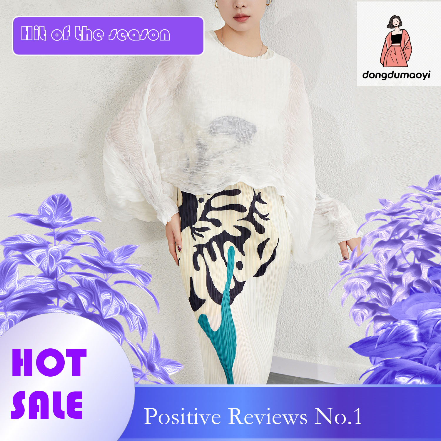 dongdumaoyi Miyake outdoor design T-shirt top 2023 summer pleated short versatile lightweight air-conditioned shirt sunscreen long sleeved women'