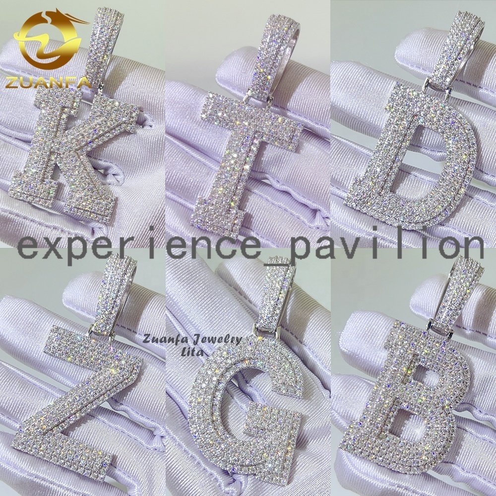 Custom Wholesale Price Hip Hop Jewelry 26 Initial Name Iced Out 925 Silver Moissanite Letter Pendant