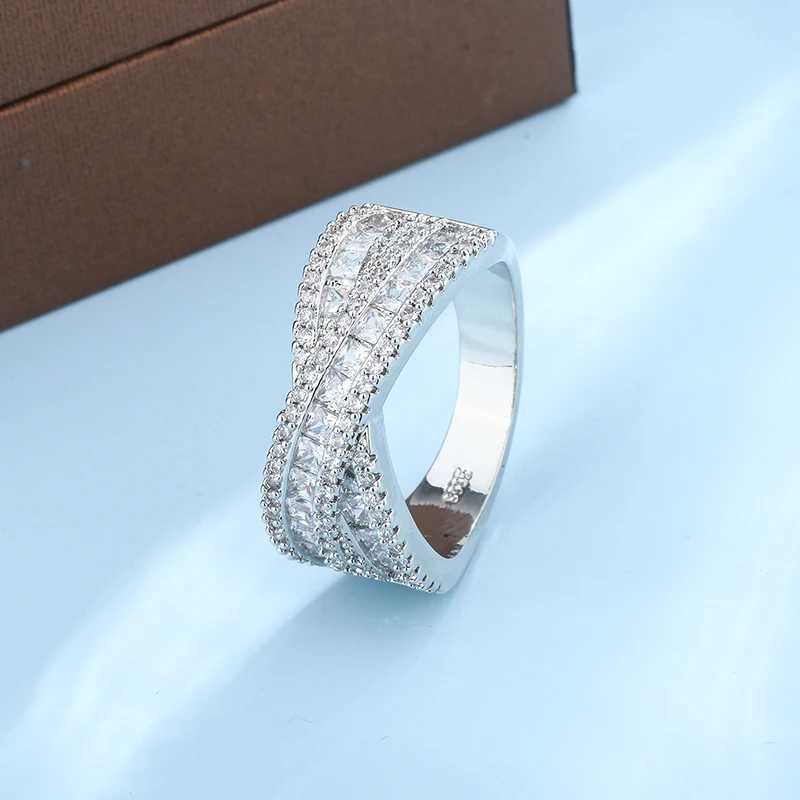 New S925 silver Geometric Intersection Ring For Women Wedding Engagement Christmas Present Fashion Jewelry Cute WholesaleXJ250514