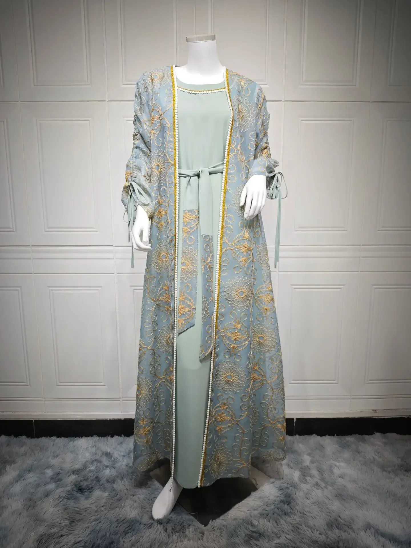 Ramadan Eid Djellaba Kimono Jalabiya Muslim Sets for Women Dubai Abaya Turkey Kaftan Robe Caftan Marocain Femme Islam Clothing X250514