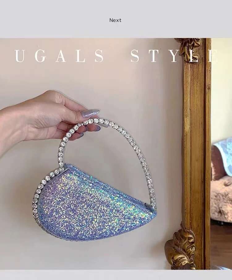 Glitter Sequins Heart Shaped Metal Handle Women Handbag Crystal Shiny Dias Evening Bag Wedding Party Clutch Purse