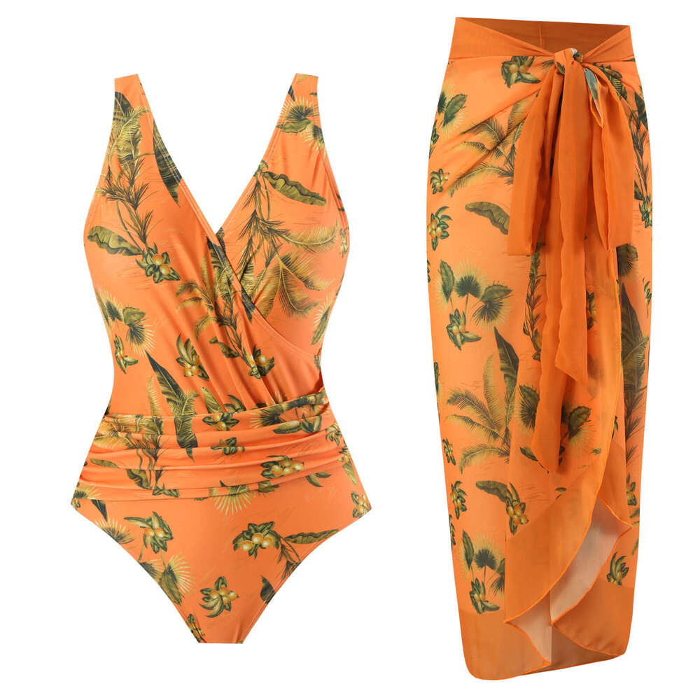 European and American one-piece women's conservative chiffon skirt two-piece swimsuit set 2025 temperament versatile new trendy clothing ins
