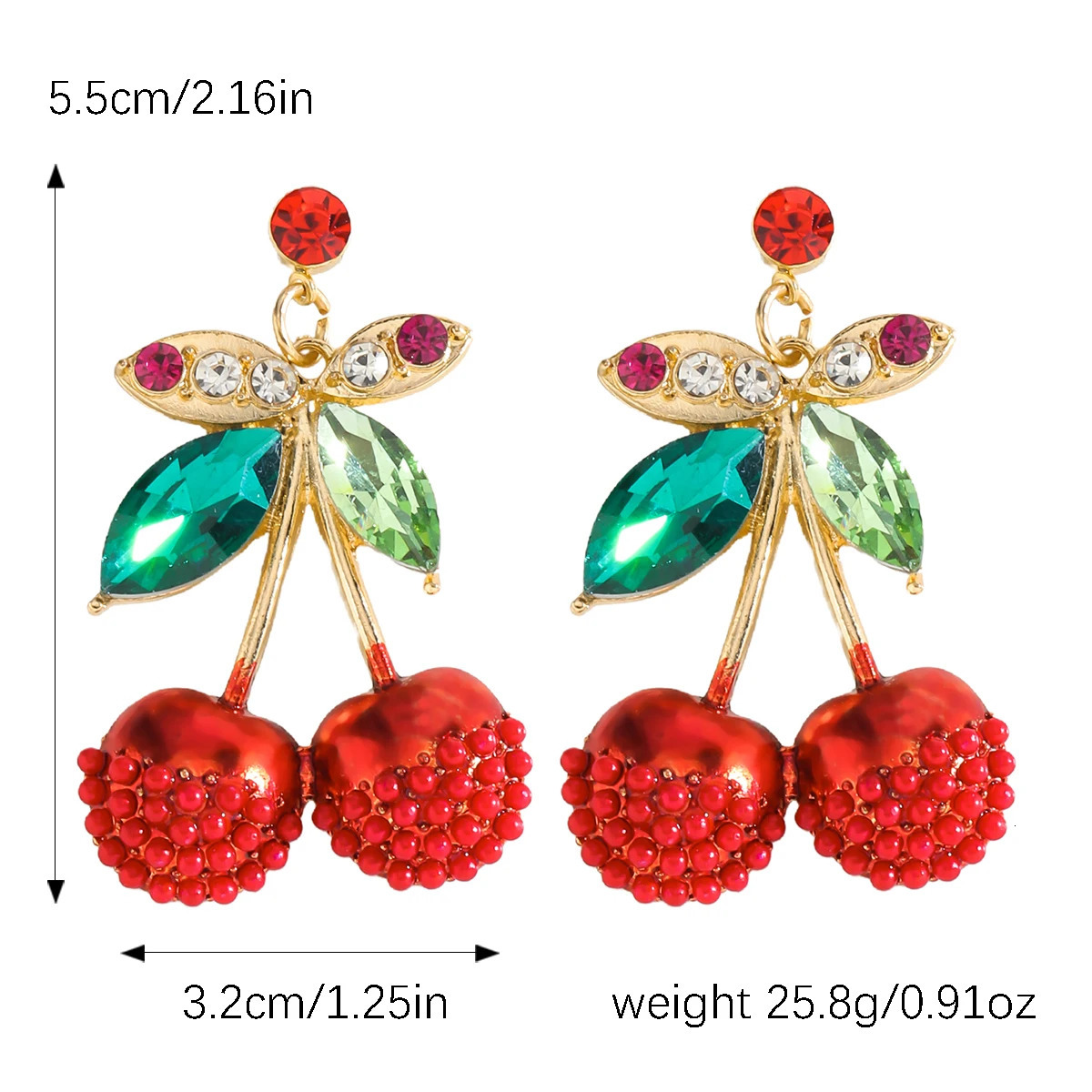 Vedawas Rhinestone Rice Bead Enamel Cherry Drop EarringsLovely Elegant Beaded Fruit Party Holiday Women Accessories 250514