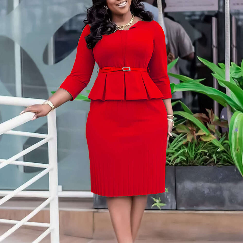 Women's Wear Women's Wear Winter Women's V-Neck Ruffled Edge High Waisted Slimming OL Commuting Pencil Skirt Dress