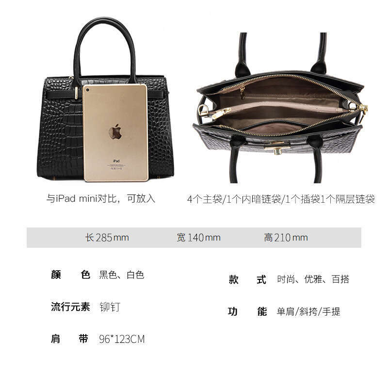 Tote Bag New Crocodile Patterned Cowhide Crossbody For Women Large Capacity Women S High End Leather Kelly Bag KQ