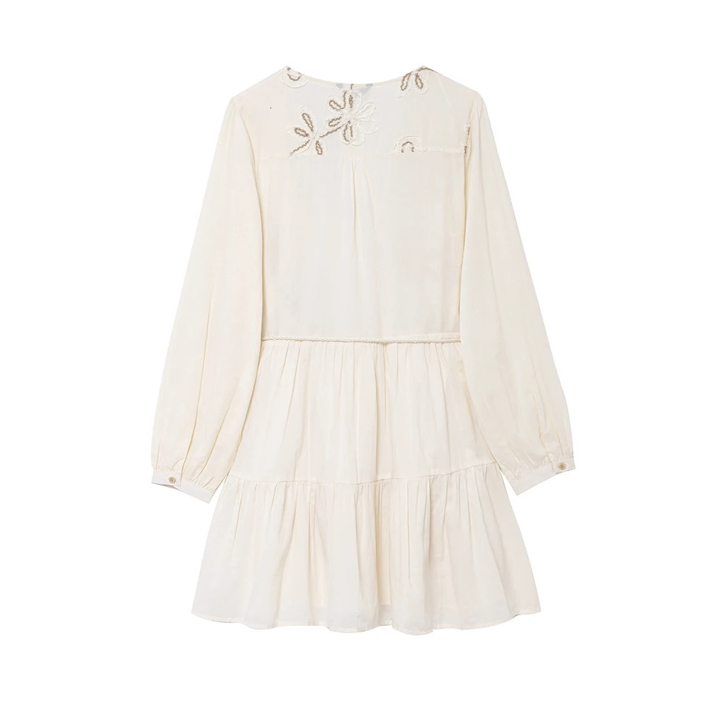 Sweet V Neck Long Sleeves Floral y n Bow Lace Up Single Breasted Splicing Wide Skirt Edge Women Mini Dress ZATT 250514