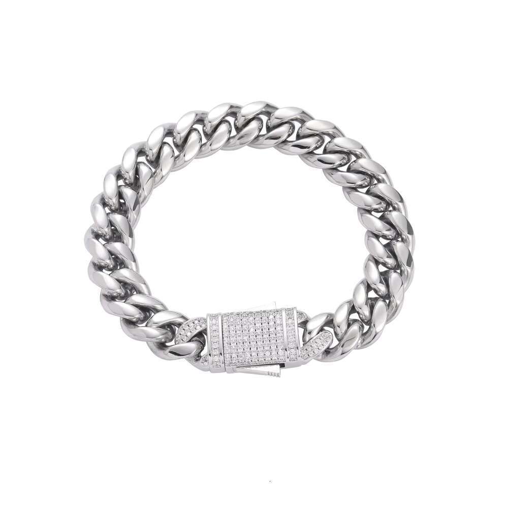 DHCollections 12mm Hip Hope Jewelry Brass Inlaid Ice Out Zircon Cuban Chain Bracelet
