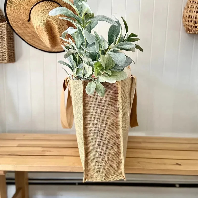 100pcs High quality Custom Color Recycle Grocery Jute Tote Bags Women Fashion Reusable Shopping Bag 250514