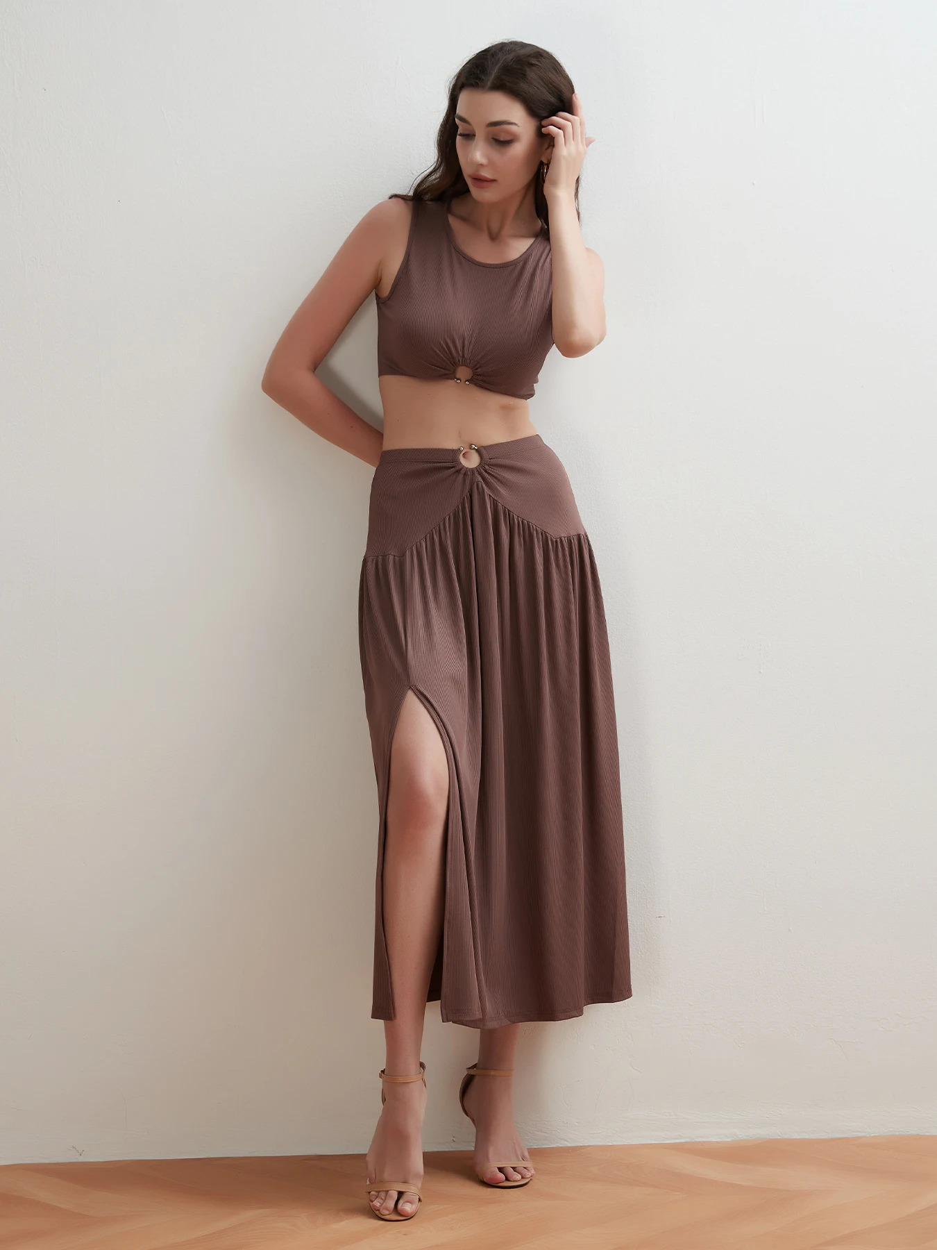 Elegant Contrast Color Strapless Party Dress Set Chic Women OffShoulder Cutout Tube TopWrapped Long Dresses 250514