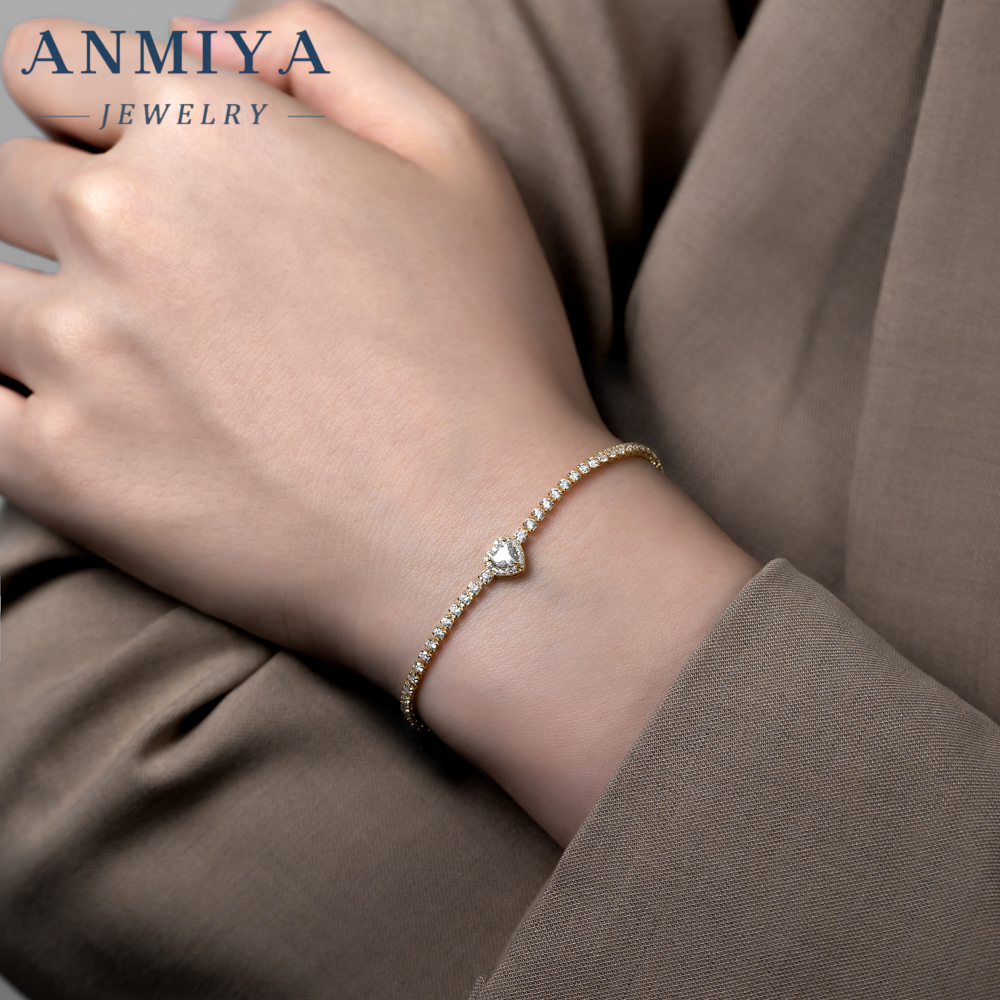 Romantic S925 Silver Jewelry Heart Tennis Chain Bracelet, Dainty Heart Jewelry for Gifts