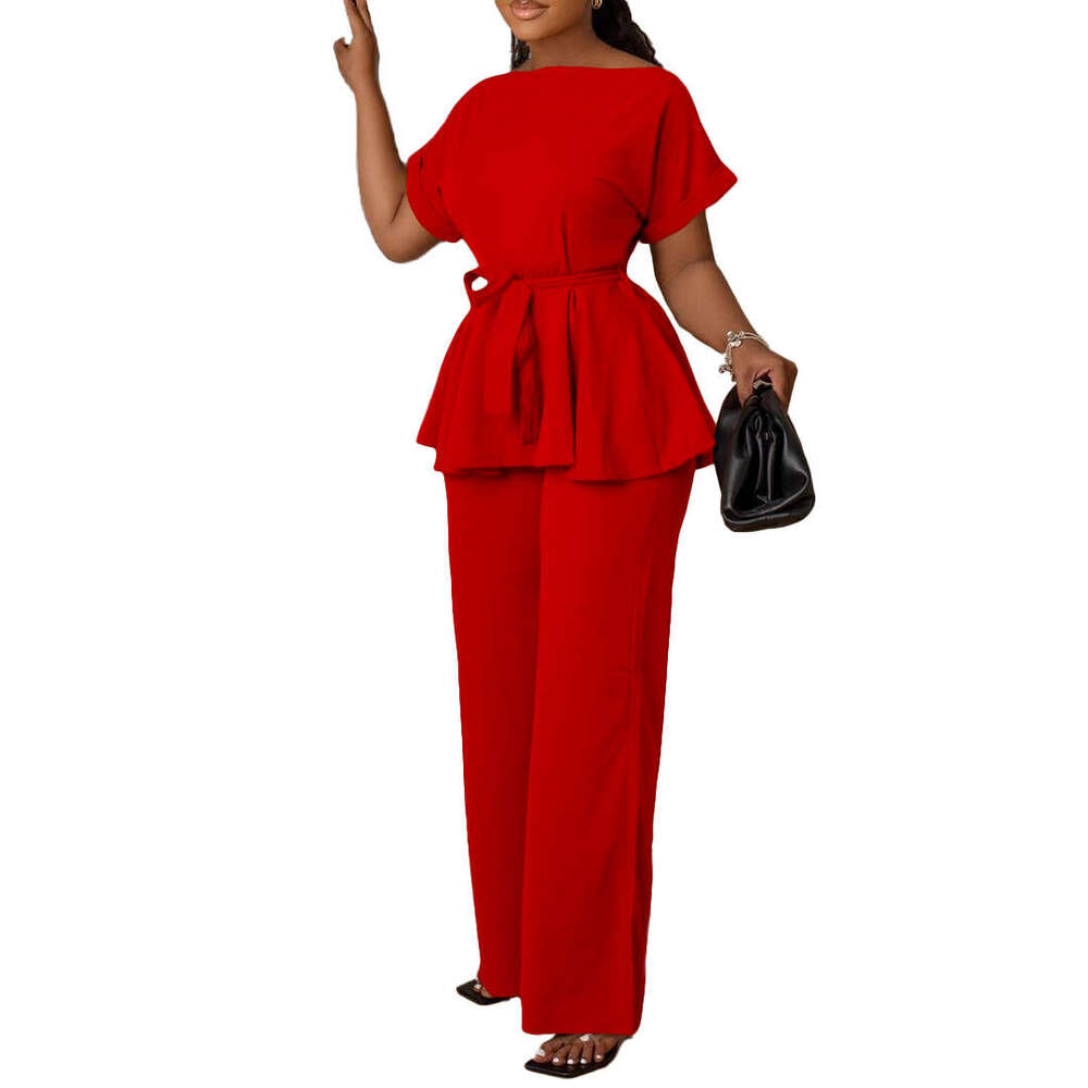Women's Wear Women's Wear Women's Summer Solid Color Tie Up High Waist Wide Leg Pants Fashion Casual Set