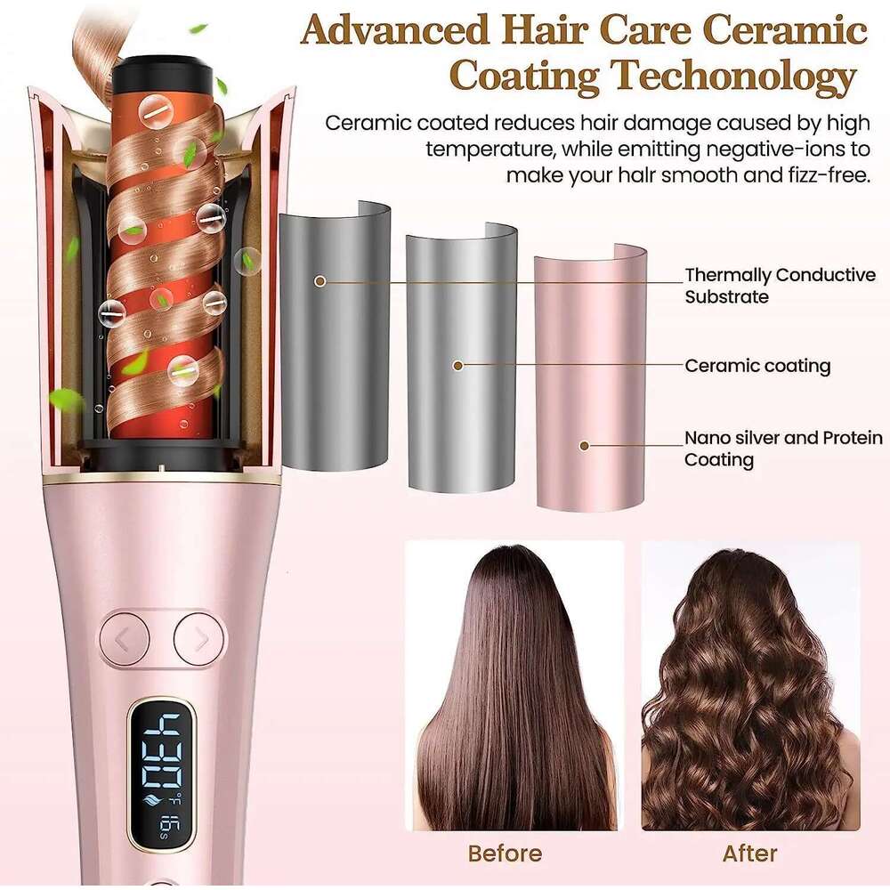 Automatic Curler Wand with 4 Temperatures 3 Timers & LCD Display Curling Iron Dual Voltage Hair Styling