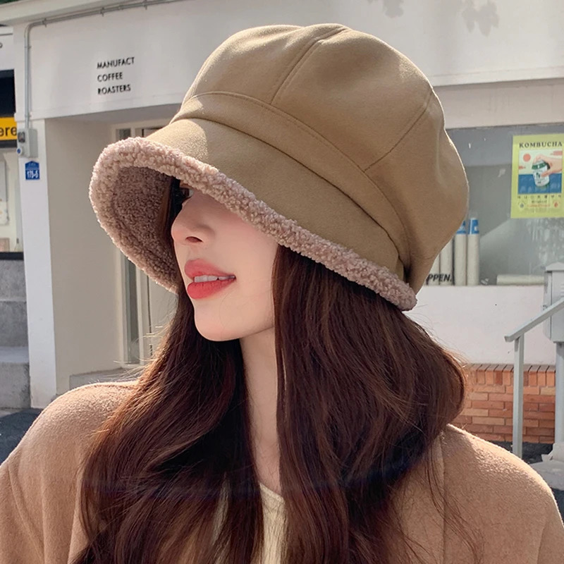 Beret Hat Women Winter Octagonal Hats For Women Retro Solid Color Velvet sboy Cap Female Keep Warm Gorro Bucket Hat 250514