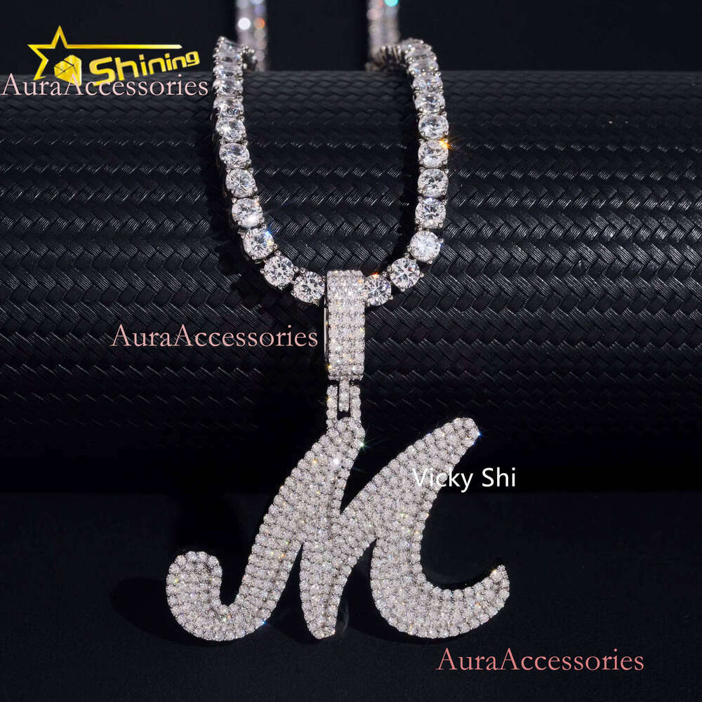 Fine Jewelry Sier Initial M Pendant Custom Moissanite Men Iced Out Hip Hop Customized Letter Pendants