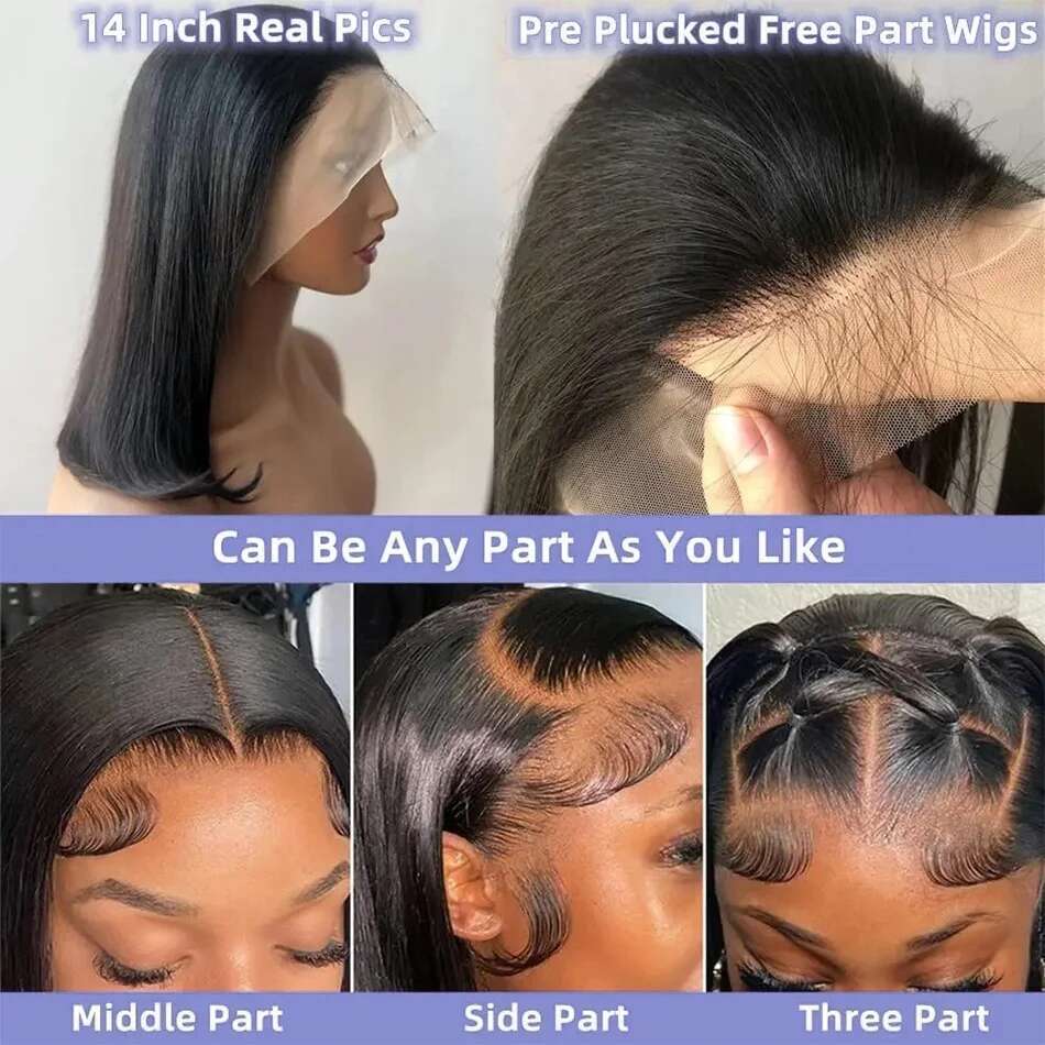 Short Bob Bone Straight Black 13X4 Frontal Wig 100% Human Hair 4X4 Lace Front Wigs