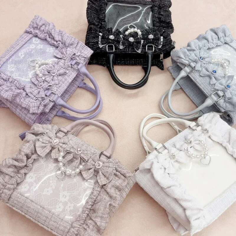 Sweet Y2k Aesthetic Transparent Bow Ita Bag Casual Chic Ruffle Fashion Women's Handbags All Match Kawaii Shoulder Crossbody Bags