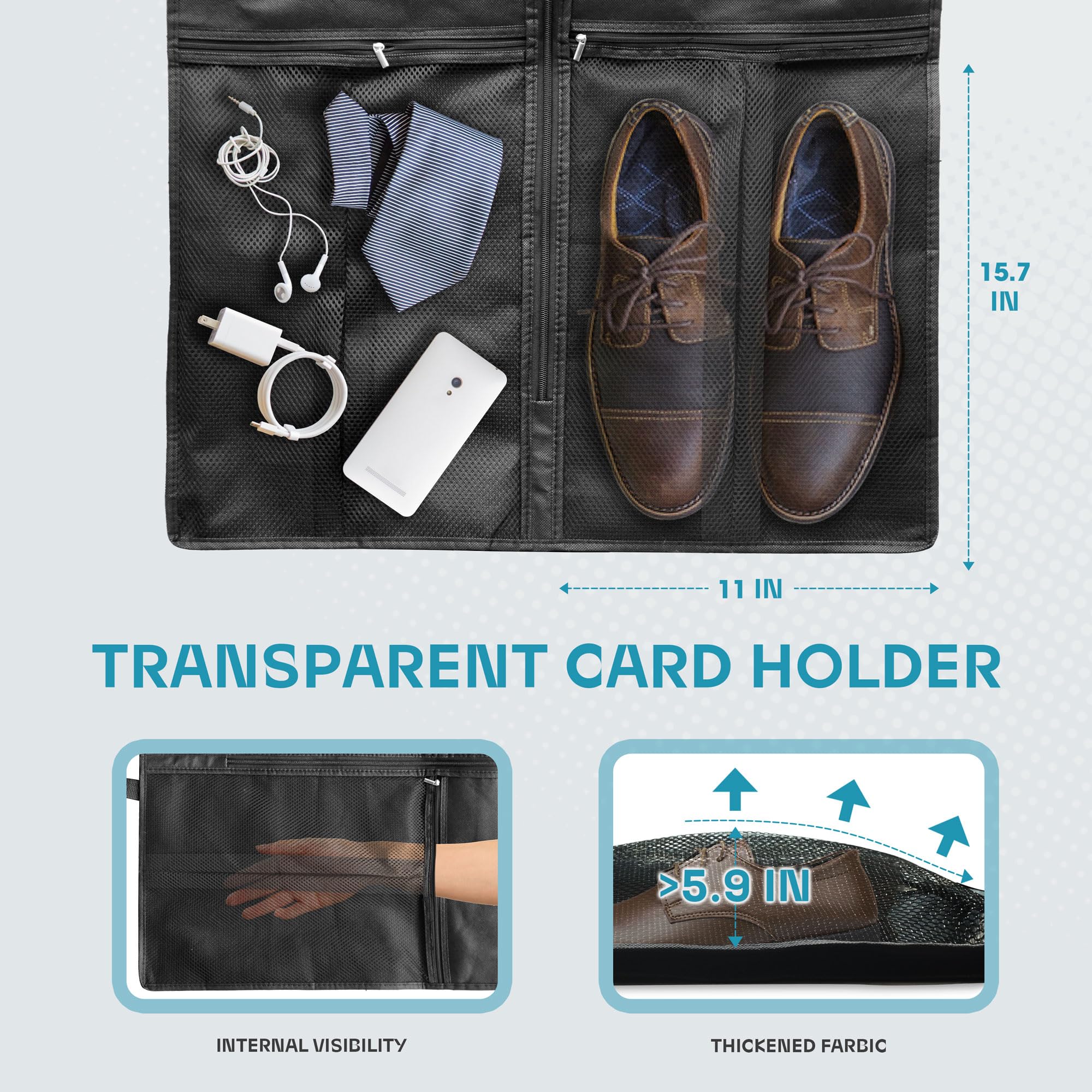 43" Travel Garment Bag with Accessories Zipper Pocket, Heavy Duty Suit Bag for Suits, Tuxedos, Dresses, Coats, Black, 1 pack