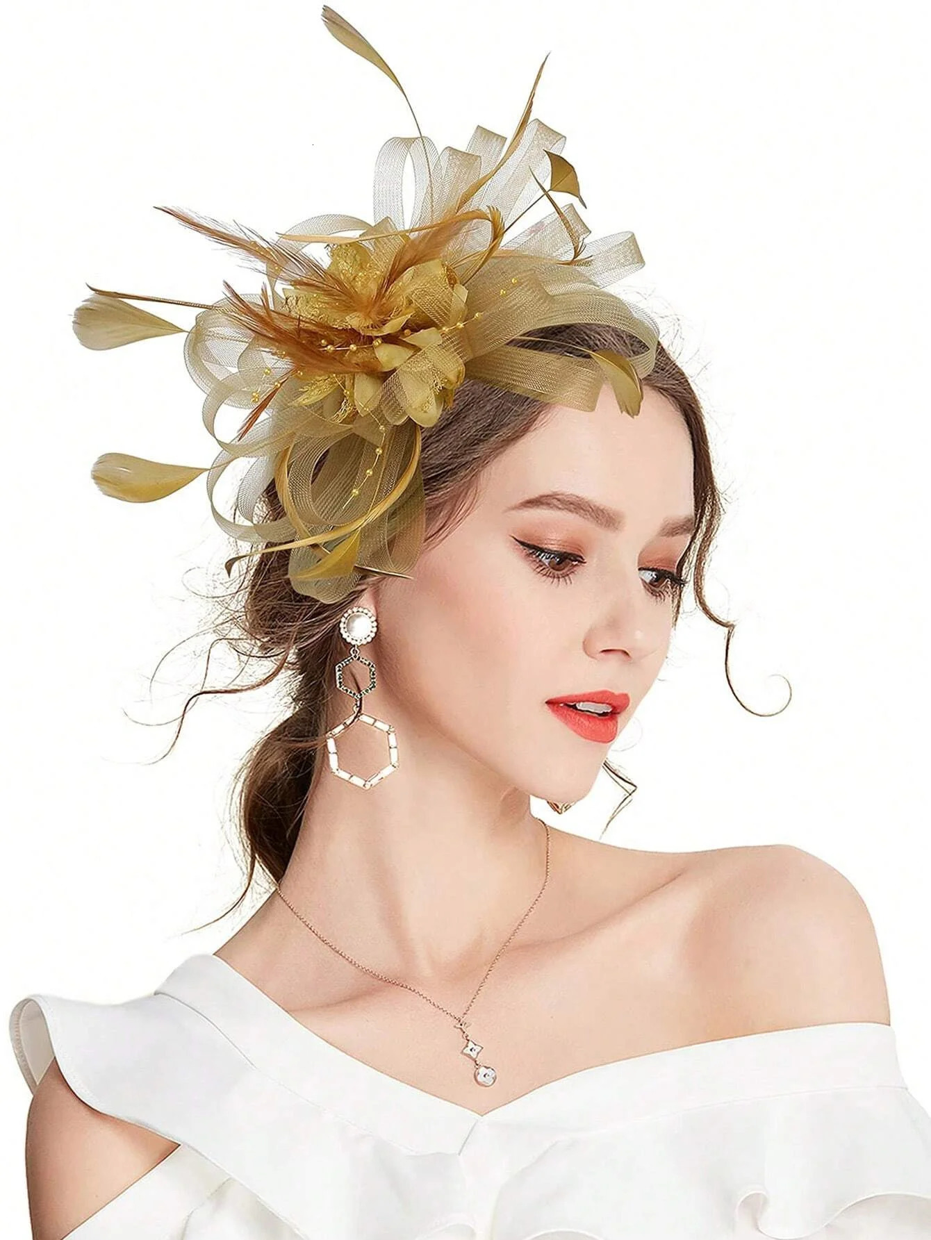 1pc Fascinator Headband With Feather Womens Tea Party Hat For Kentucky Derby Cocktail Wedding Fancy Dress Party 250513