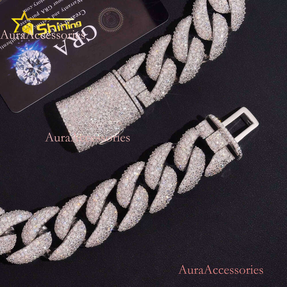 Big Heavy Cuban Chian Vvs Moissnaite Iced Out Jewelry Sterling Sier White Gold Plated 24mm Men's Mosaic Hip Hop Necklace