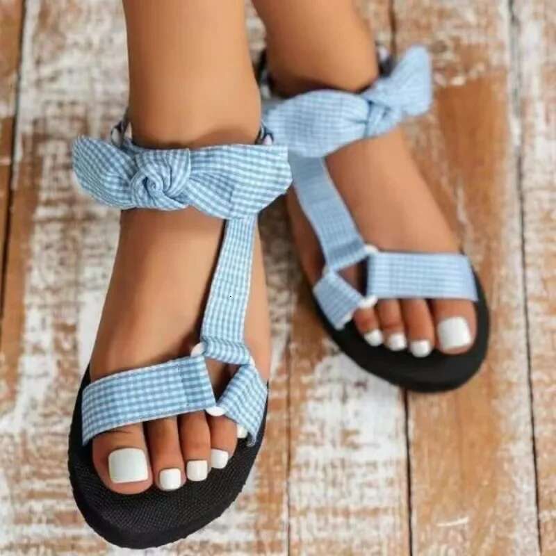 Style Big Size One-e Buckle Women's Sandals New Sponge Bottom Open Toe Cloth Bow Women Shoes atos De Mujer
