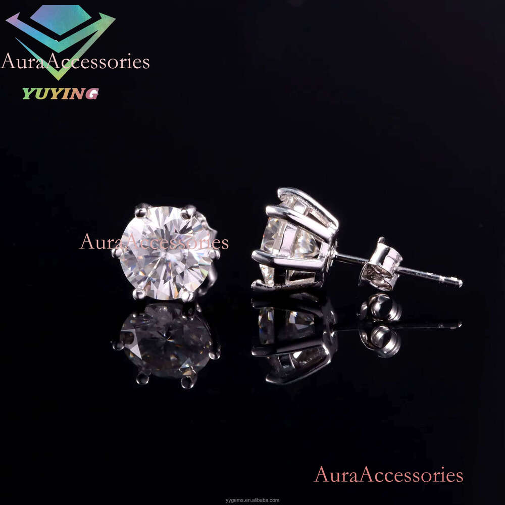 RTS Classic 6 Prongs Mossanite for Men Women Sterling Sier 0.5ct-2ct VVS Moissanite Dia Stud Earrings