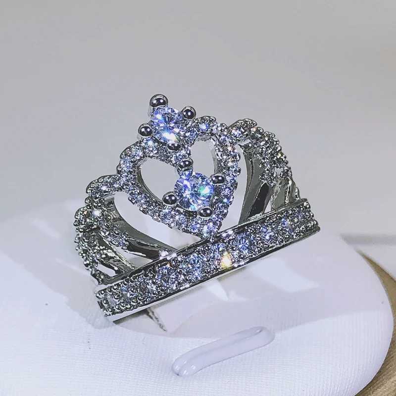 925 silver Fancy Crown Women Ring Best Anniversary Girl Gift Elegant Female Dance Party Train Jewelry Rings WholesaleXJ250514