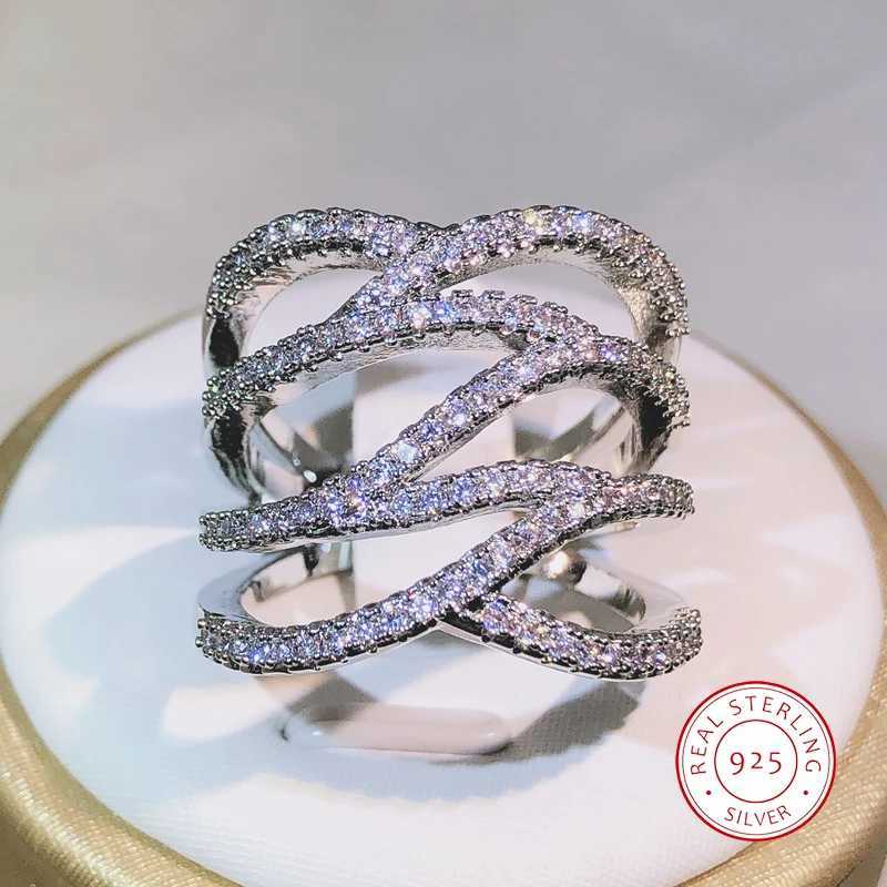 Creative Geometric Winding White Zircon Ring 925 Sterling Silver For Ladies Fashion Party Cocktail Party Jewelry GiftXJ250514