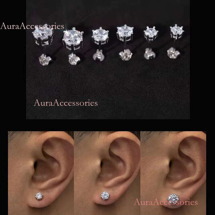 RTS Classic 6 Prongs Mossanite for Men Women Sterling Sier 0.5ct-2ct VVS Moissanite Dia Stud Earrings
