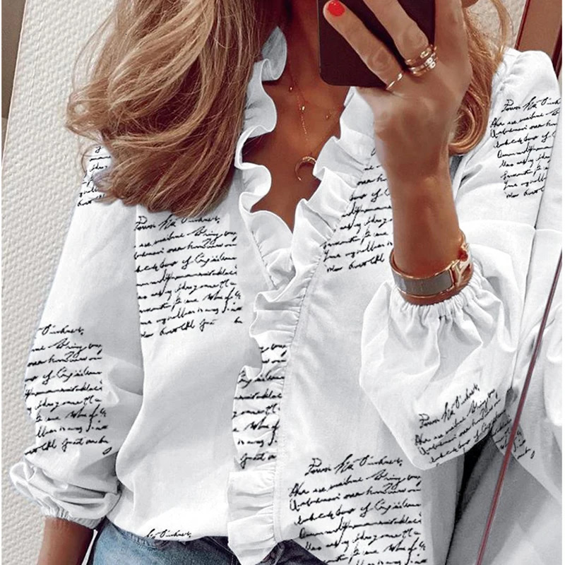 Spring Casual Chiffon Ruffles Shirt Office Lady Blouses Women Floral Long Sleeve Loose Female White Clothing Blusas 18246 250513