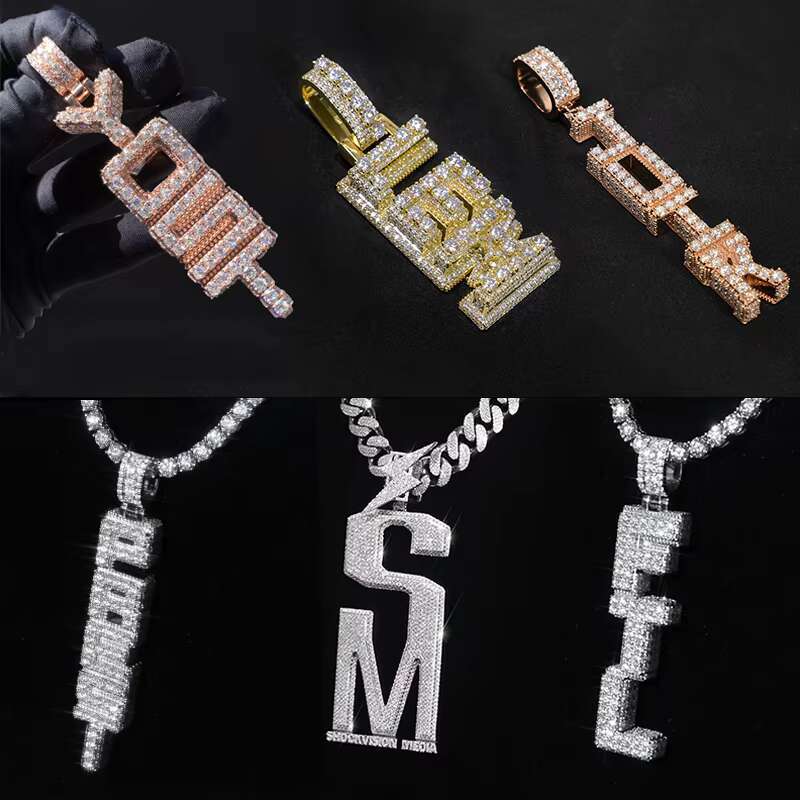 Hiphop Mossanite Pendant VVS Baguette 925 Silver Vertical Iced Out Name Letter Custom Moissanite Pendant
