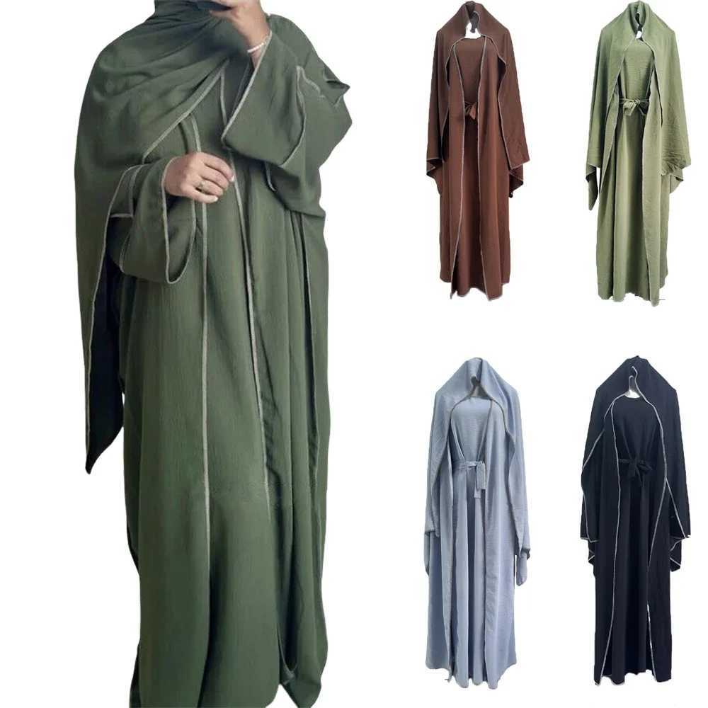 3 Piece Abayas Matching Muslim Sets Hijab Dress Crepe Open Kimono for Women Dubai Turkey Inner Dresses Islamic Clothing Ramadan X250514