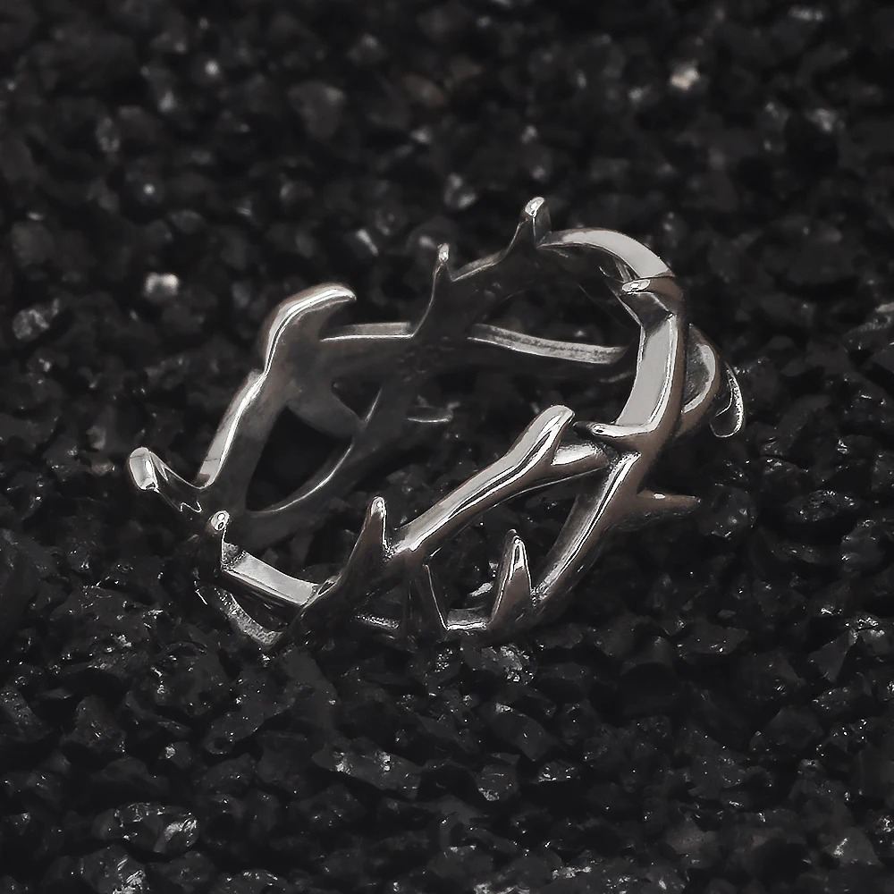 925 Sterling Silver Gothic Thorn Couple Rings for Women Men Punk Retro Cool Spiky Finger Ring Adjustable Hip-hop Y2k Jewelry 250509