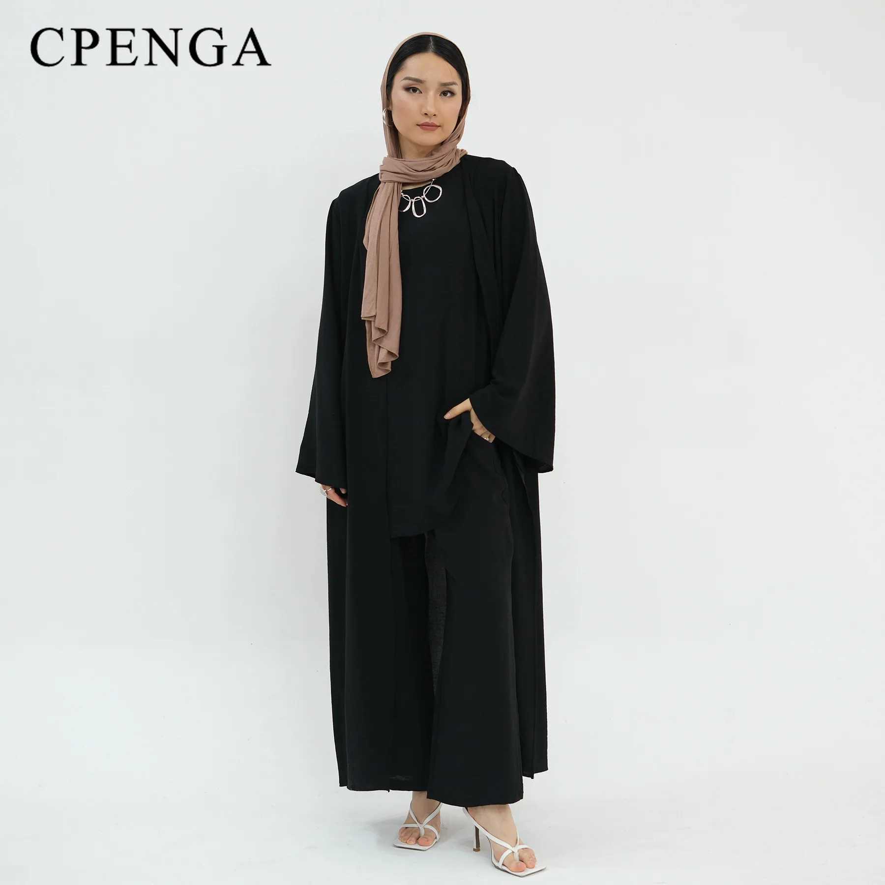 3 Pieces Saudi Arabia Muslim Modest Cardigan for Women 2024 Eid Dubai Abaya Dress Luxury Islam Solid Turkey Coat Top Pants Suits X250514