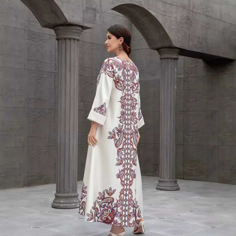 2025 Eid Muslim Abaya Beading Party Dress for Women Ramadan Abaya Long Dress Print Morocco Kaftan Vestidos Dubai Robe Jalabiya X250514