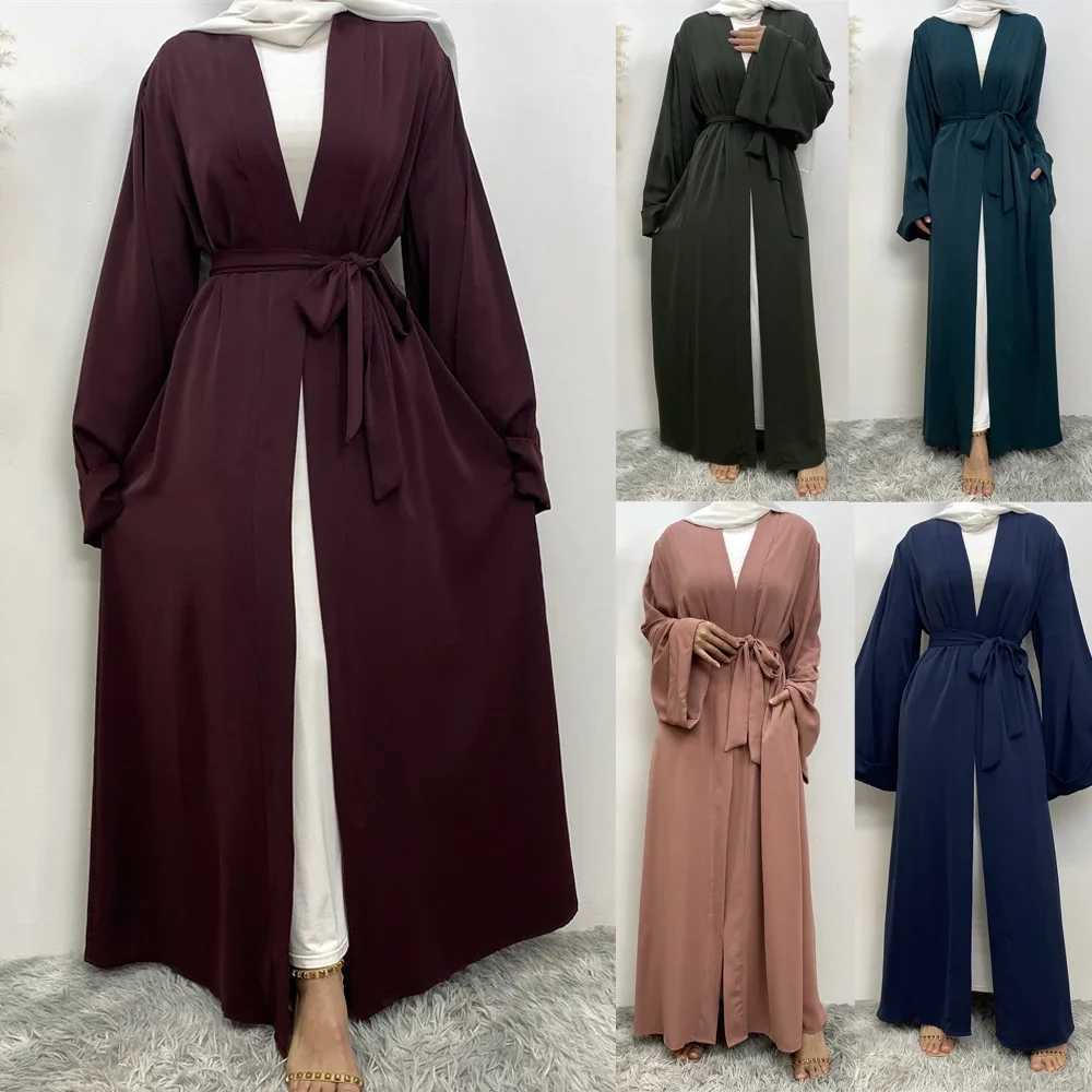 Eid Abaya Open Cardigan Muslim Women Long Slve Maxi Dress Turkey Kaftan Arab Gown Belt Kimono Dubai Ramadan Islam Arabic Robes X250514