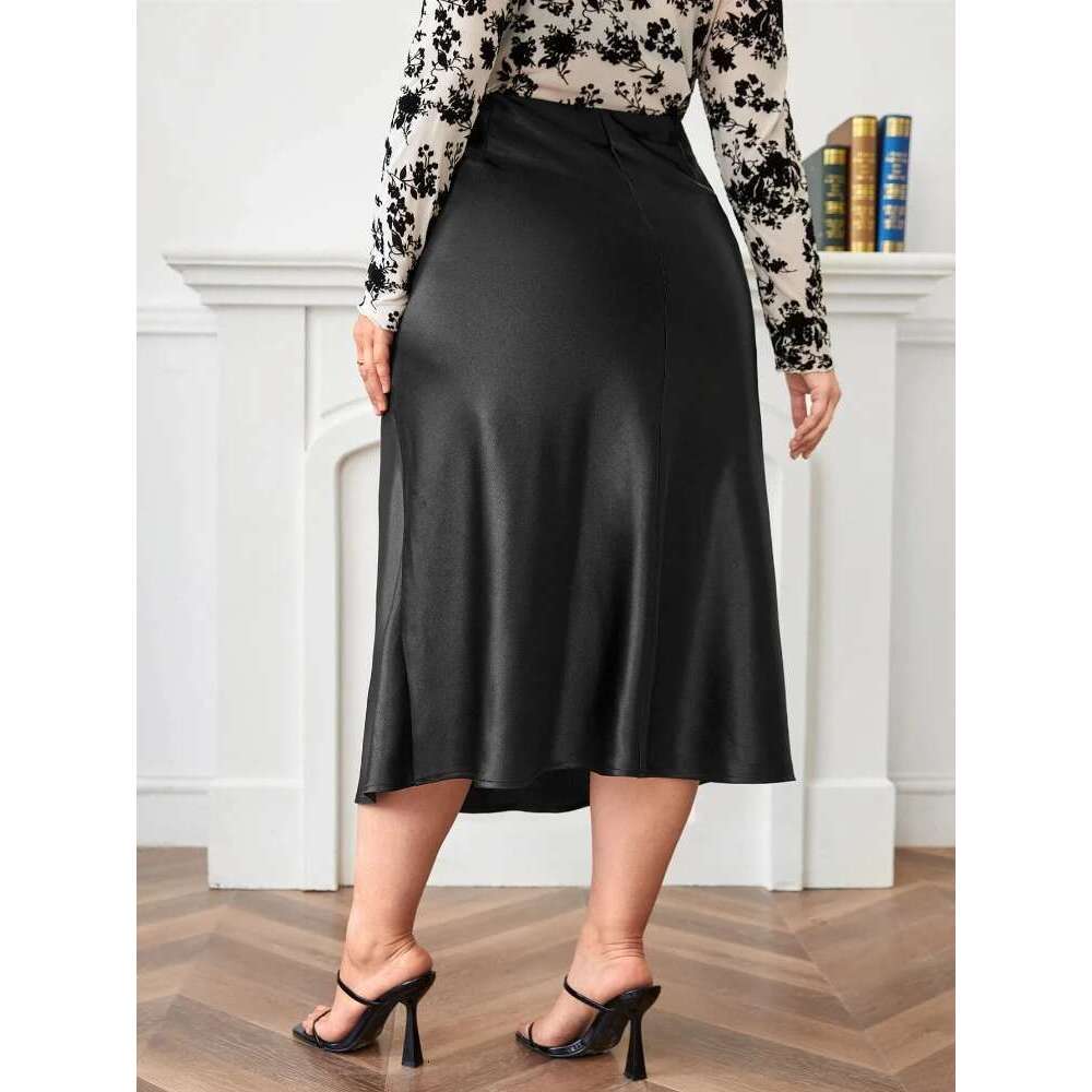 A Line Plus Size Skirts for Women High Waist Zipper Satins Big Swing Outfit Autumn Trendy Elegant Simple Fashion Clothing