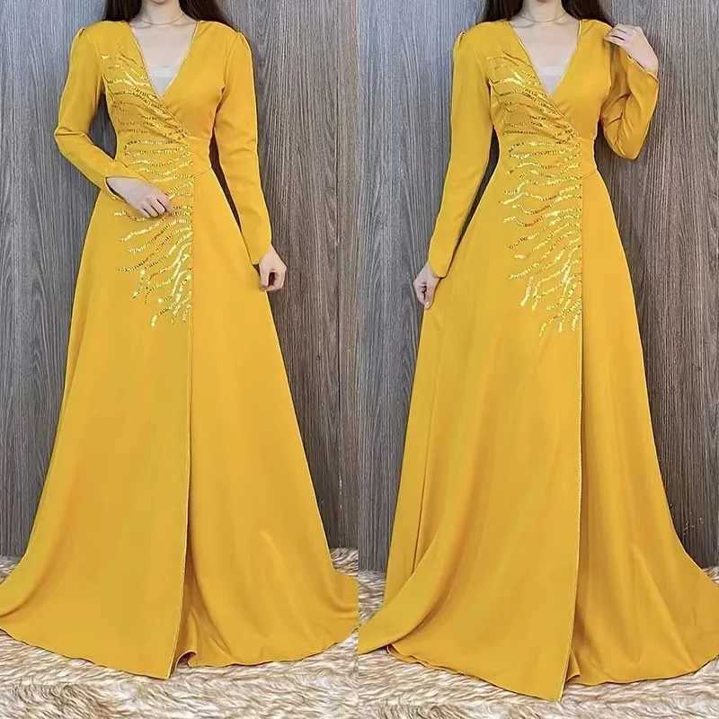 Hand-made Beading Diamonds Middle East Evening Dress V Neck Elegant Women Muslim Abayas Dubai Party Maxi Dreses Gowns Vestidos X250514