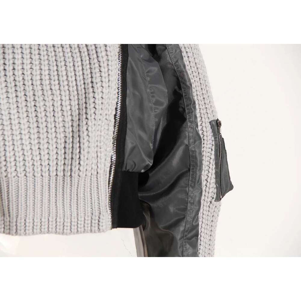 Getspring Women Coat 2023 Autumn Irregular Knitted Ing Patchwork Short Jacket Thickened Warm Baseball Fake Two Ladies Tops